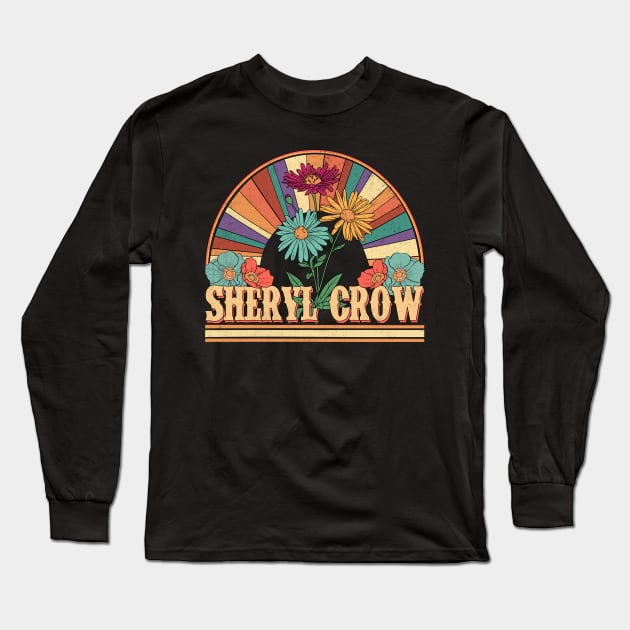 Sheryl Flowers Name Crow Personalized Gifts Retro Style Long Sleeve T-Shirt by Dinosaur Mask Store